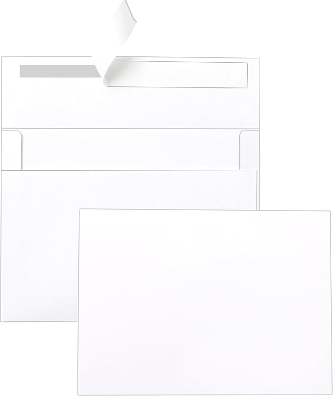 Silunkia 100 Packs White Note Cards and Envelopes 4.25 x 5.5 Heavyweight Flat Cardstock and A2 Envelopes Printable Self Seal for Greeting Cards, Thank You Notes, Baby Showers