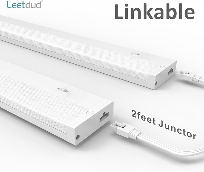 Leetdud LED Under Cabinet Lighting Hardwired or Plug in, 24 Inch 12W, Dimmable 5 Color 2700K/3000K/3500K/4000K/5000K, Linkable Eyes Care Design Counter Lights for Kitchen, Sink, ETL Listed, White