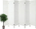 6 Panel Room Dividers and Folding Privacy Screens, Divider for Room Separation, Wood Louvered Divider Wall, Wooden Partition for Home Office Bedroom (White-Washed)