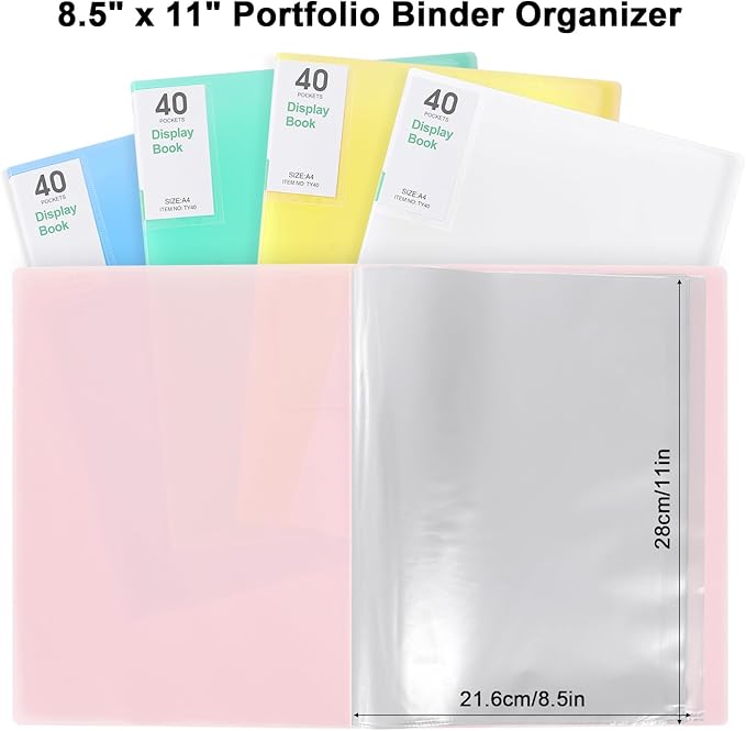 Phyxin 20-Pocket Portfolio Binder Organizer, Binder Sheet Protectors 8.5" x 11", Displaying 40 Page Plastic Folders for Documents, Document Organizer for Concert, Artwork, School & Office Use, Pink