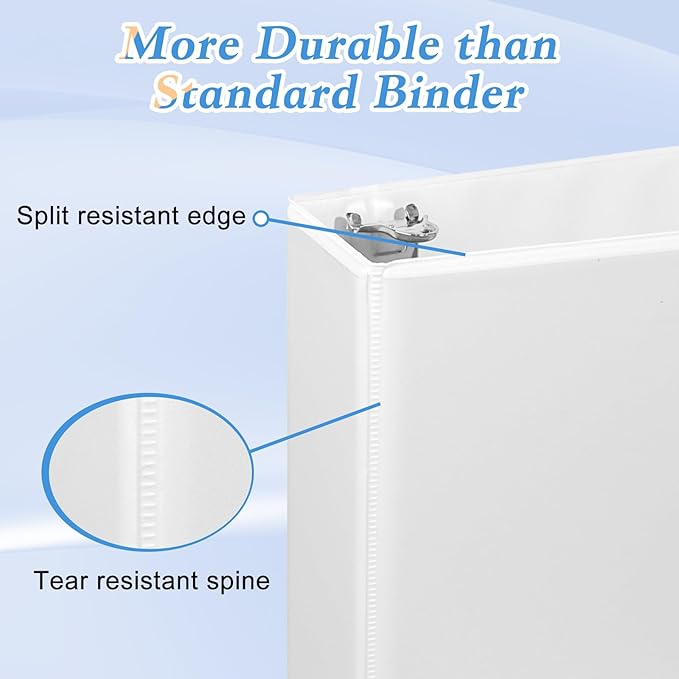 CIXILDTS 1.5-inch D Ring Binders, 3 Ring Binder Fit US Letter Size Paper, 1-1/2" Slant D Ring View Binder with 2 Pocekts, 6-Pack,White