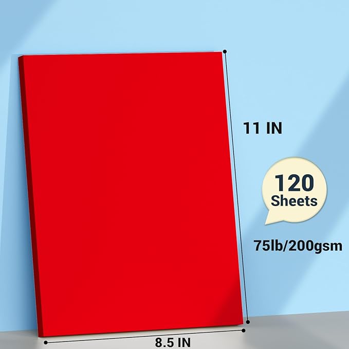 Cardstock Paper, Red Cardstock 8.5x11, 120 Sheets Christmas Card Stock, 200GSM Thick Printer Paper 8.5x11, Red Blank Card Stock Paper for Greeting Cards, DIY Cards, Wedding Invitation, Postcards