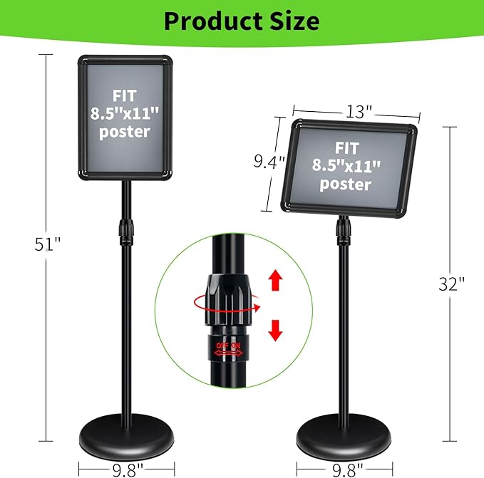 INNOVSIGN 6Packs Adjustable Pedestal Sign Holder Stand 8.5''x11'', Floor Standing Poster Sign Stand for Vertical/Horizontal View Sign stand,Outdoor/Indoor Standing Sign Holders(Black, Round)