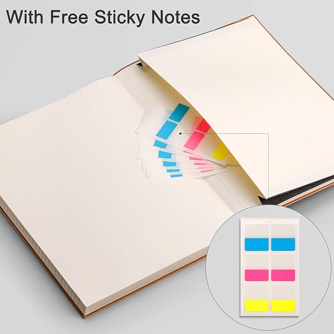 EMSHOI Composition Notebooks College Ruled - Soft Cover Leather Thick Journal, B5 Large Notebook, with Free Sticky Notes, 204 Numbered Pages,100gsm Lined Paper, for Writers Students, 7.5"x10"- Black