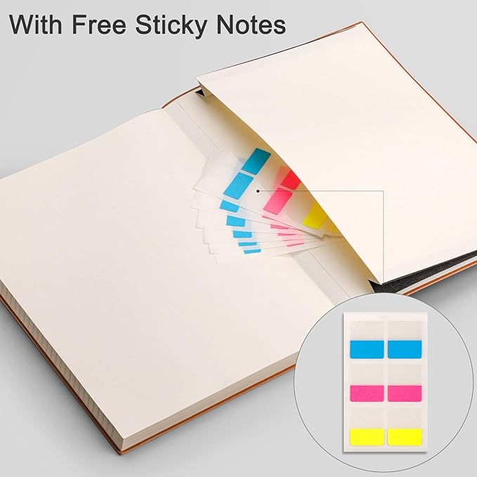 EMSHOI Notebook College Ruled - B5 Large Thick Notebook Leather Journal with Free Sticky Notes, 204 Numbered Pages,100gsm Thick Lined Paper, Softcover, 7.5"x10"-GrayBlue