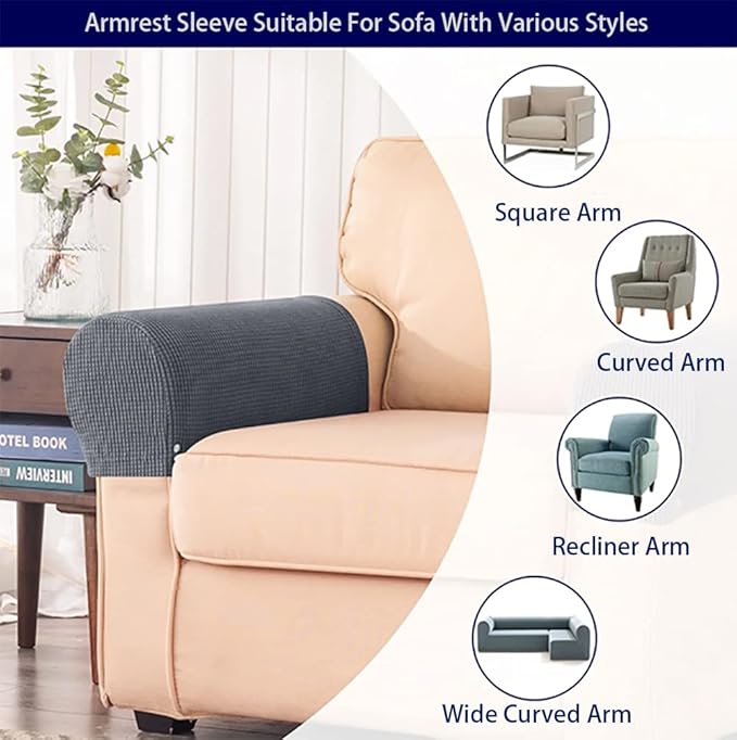 Premium Polyester Sofa Arm Cover, Scratch Resistant Protector Covers,Elastic Armrest Covers for Square/Curved/Sloping Couch Armrests, 2Pcs- Warm White