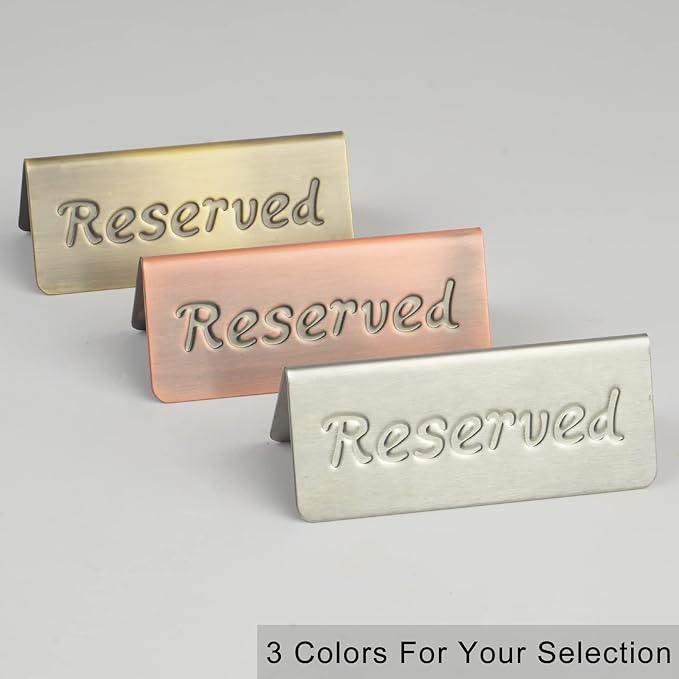 2 Pack Small Reserved Table Signs for Restaurants,Dinner Parties,Banquets,Events - Stainless Steel Table Tent Place Signs - 10 Year’s Use - Etched Design - Double Sided View - 4.7 x 1.9 In - (Sliver)