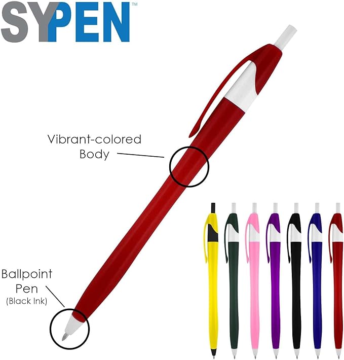SyPen Personalized Pens With your Custom Logo or Text-1000 Pack Bulk-for Businesses, Parties, and Events, Custom Printed Slim Ballpoint Click Pens, Pink Barrel Color, Black Ink