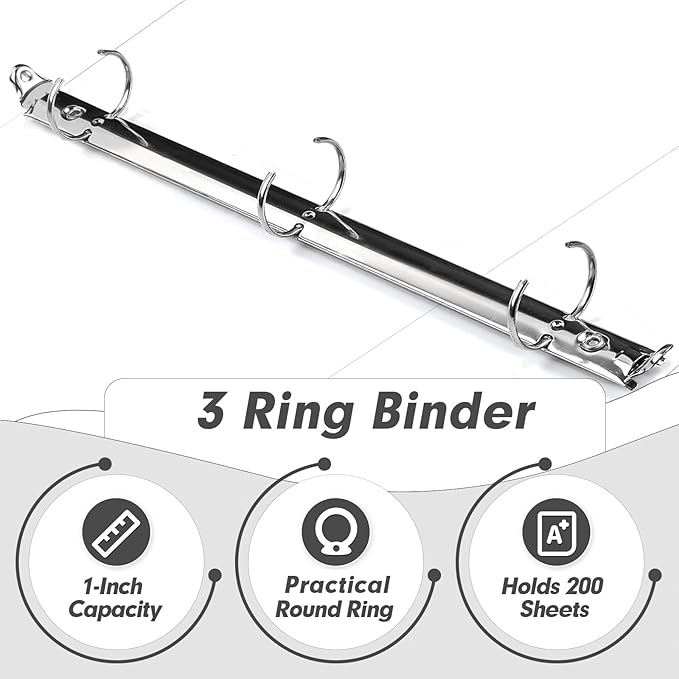 3 Ring Binder 1 Inch, PANDRI 6 Pack 1-Inch Binder Fits Letter Size 8.5'' x 11'' Paper, Versatile Binders for Office Home School, 2 Pockets, White