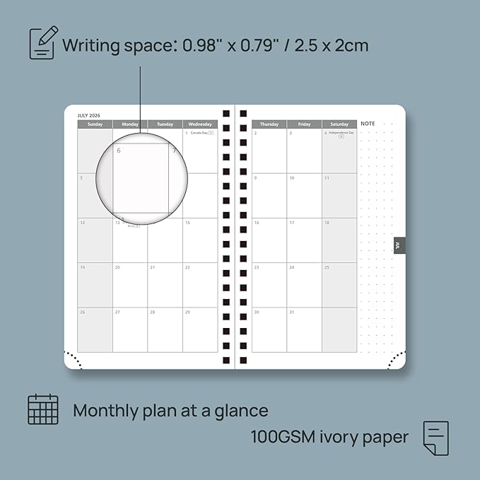 POPRUN Pocket 2026 Planner (Small Size- 4'' x 6.25'') Weekly and Monthly for Purse - Calendar 2026 (Jan. 2026 - Dec.2026) with Soft Cover, Plastic Ruler - Black