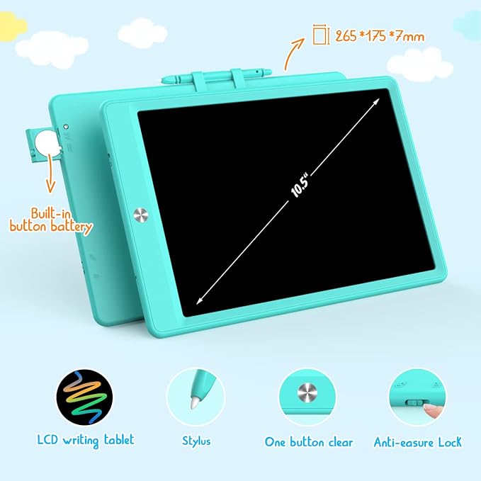 BUKEBU LCD Writing Tablet Doodle Board, Colorful Drawing Pad, Electronic Drawing Tablet, Drawing Pads,Travel Gifts for Kids Ages 3 4 5 6 7 8 Year Old Girls Boys (10.5 inch, Blue&Yellow)