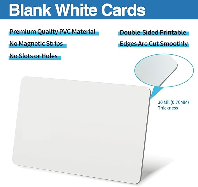 55 Pack - Premium Blank PVC Cards for ID Badge Printers - Premium Quality White CR80 30 Mil (CR8030) by KLMNDUO - Compatible with Most Photo ID Badge Printers(White)