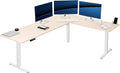 VIVO Electric Corner 84 x 63 inch L-Shaped Standing Desk, Memory Height Adjustment, Light Wood Top White Frame, DESK-E3CTWC-84