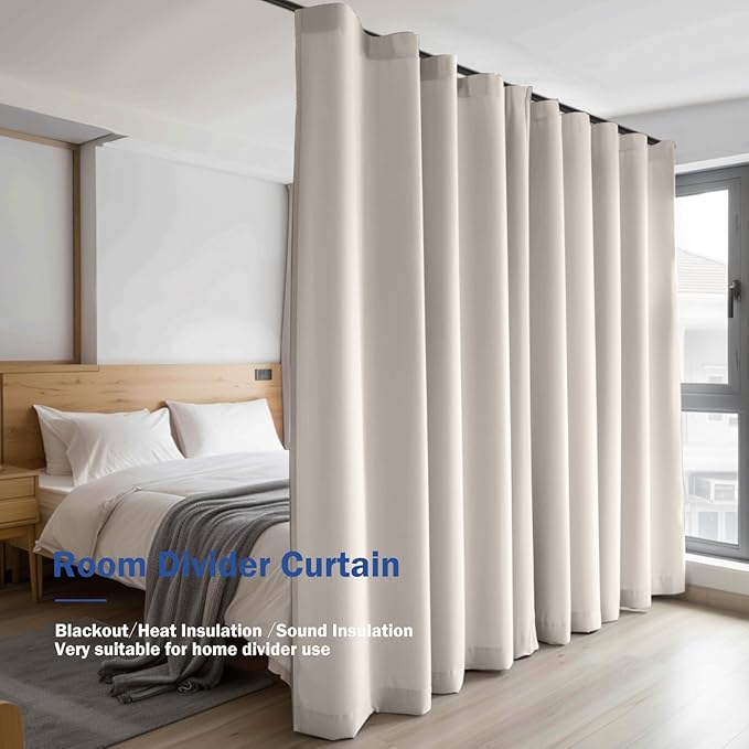 Cbsroro Room Divider Blackout Curtain Track Curtains Wall Dividers Panels Screen for Living Rooms Bedroom Office Privacy Partition Separation, W180 × L84 Inch,1 Panel, Beige