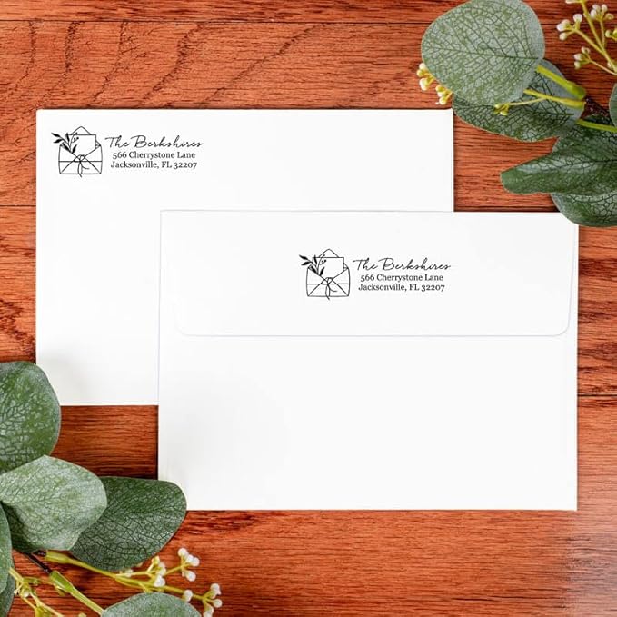 Custom Floral Address Stamp | Choose from 12 Designs | Multiple Ink Color Options | Envelope Return Address Stamp for Couple or Family (Design 4, Medium)