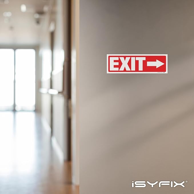 iSYFIX Exit Signs Stickers 2 Pack 12x4 Inch - Laminated Premium Vinyl Directional Right Arrow Signs for Buildings, Office, Workplace, Stores, Schools, Theaters, Parking, Restaurants, Factories