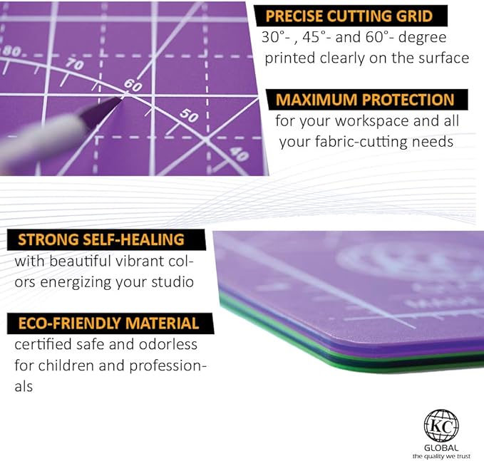 KC GLOBAL A3 (19"x13") Professional Grade Self-Healing Cutting Mat (Purple) - Odor-Free, Double-Sided, Eco-Friendly, Non-Slip, Premium Desk mat for DIY, Crafting, Model Building,and Art Projects
