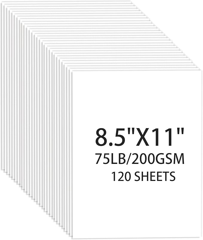 White Cardstock 8.5 X 11, 120 Sheets Card Stock, 75lb/ 200gsm Copy Paper, Cardstock Printer Paper for Art, Drawing, Invitations, DIY Cards, Watercolor, Craft, Construction, School & Office Supplies