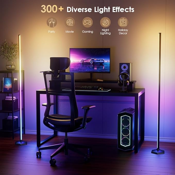 YIKBIK 2PCS RGB Floor Lamp, Bluetooth APP and Remote Control 65" Smart Modern Standing Lamp Music Sync 16 Million DIY Colors Changing LED Floor Lamp with Heavy Base for LivingRoom Bedroom GameRoom