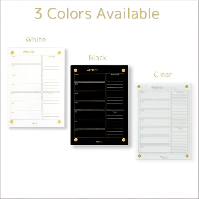 Clear Glass Weekly Dry Erase Calendar & Menu Non-Magnetic Whiteboard for Wall, Meal Plan & Grocery List White Board for Kitchen, 15x11, 7 Days Home Planner, 4 Wet Erase Markers Included, Yeoux