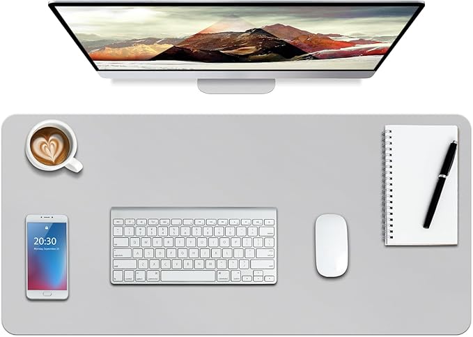 Boutilon Leather Desk Pad Protector,Non-Slip Mouse Pad,Laptop Desk Pad,Office Mouse Mat,Waterproof Leather Desk Blotter,Desk Writing Pad for Office and Home (M-Grey,30"x14")