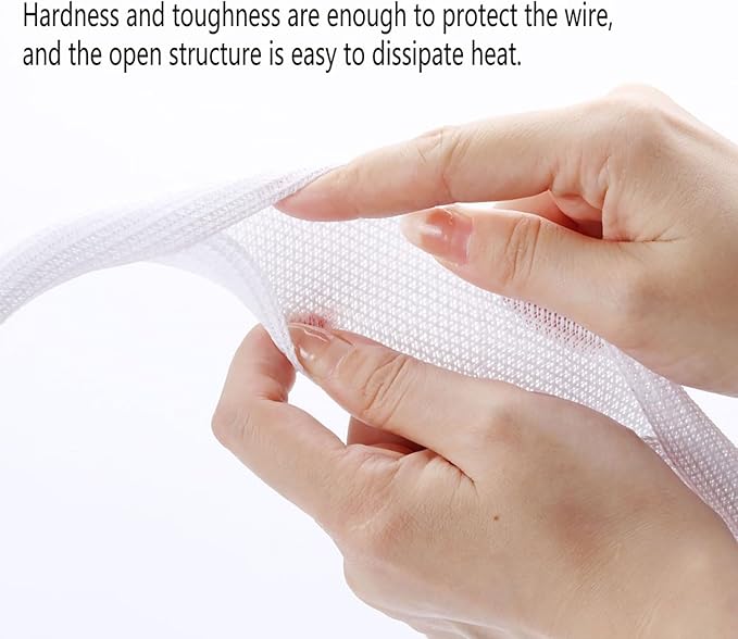 QCSIW 3/8"-50ft Braided Cable Sleeve Protector - Self-Wrapping Split Wire Loom for TV, Computer, Home Theater, Engine Bay - Heavy-Duty Cord Organizer, White