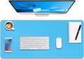 Boutilon Leather Desk Pad Protector,Non-Slip Mouse Pad,Laptop Desk Pad,Office Mouse Mat,Waterproof Leather Desk Blotter,Desk Writing Pad for Office and Home (L-Blue,35"x 17")