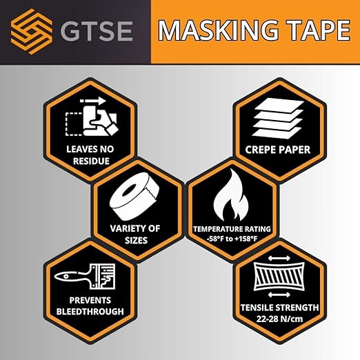 GTSE Extra Wide Masking Tape, Bulk Contractors Pack, 4 inch x 55 Yards (164 ft), Multi-Surface Adhesive Painting Tape, 12 Rolls, Full Carton