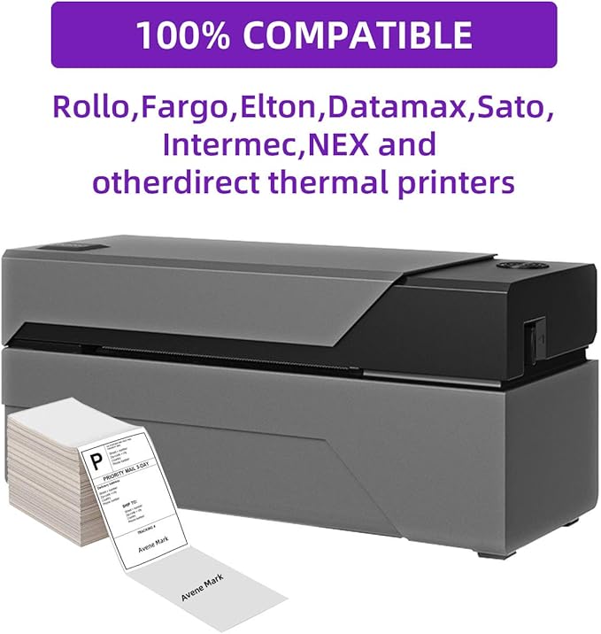 AveneMark 4 Stacks 2000 Labels 4" x 6" Fanfold Direct Thermal Labels, Postage Shipping Labels Paper with Perforated, Strong Adhesive Label for Zebra, Rollo, MUNBYN Thermal Printer,500 Labels per Stack