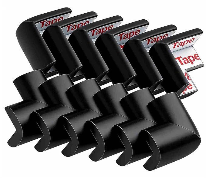 12 Pack Soft Corner Protector Baby Proofing Edge & Corner Guards, Furniture Safety Bumper for Table, Fireplace, Stair, Cabinet, (Black)