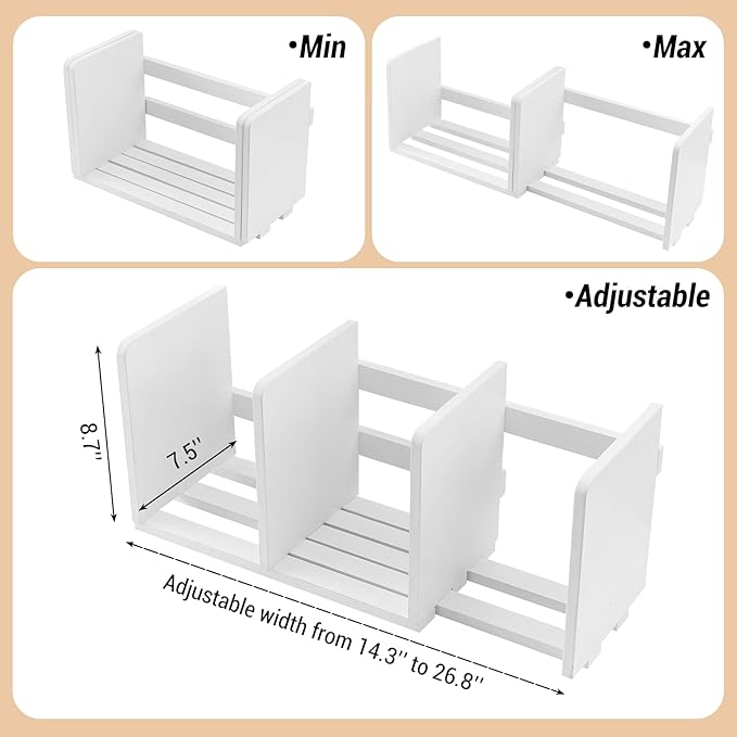 MyGift White Wood Desktop Bookshelf Organizer, Expandable Adjustable Display Shelf Book Rack