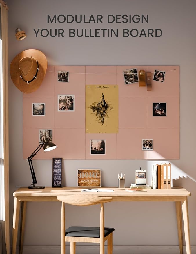 Fluxynara Large Felt Bulletin Board 36" x 24" Cork Board Alternative-6 Pack with 40 Safe Removable Adhesive Tabs, Cork Boards for Walls Cork Board for Home Office Classroom Pin Board - Coral