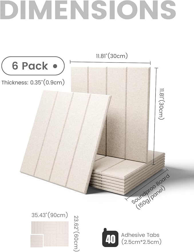 Fluxynara Felt Bulletin Board Tiles Large 36" x 24" Cork Board Alternative-6 Pack with 40 Adhesive Tabs, Thick Slat Wall Panels for Office Decor, Push Pin Board Wall Organizer Alternative - Oatmeal