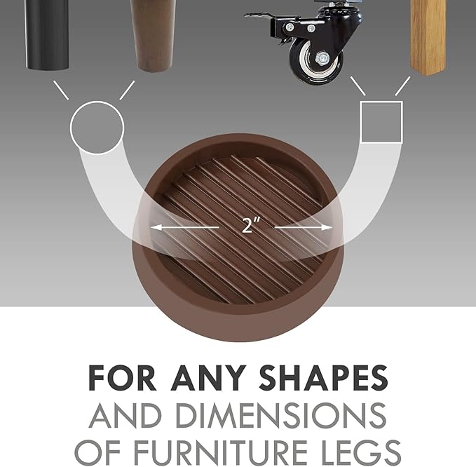 VOCOMO 2X2 Round Rubber Caster Cups, Non Slip Furniture Pads, Anti-Slip Gripper, Anti Skid Furniture Feet, Anti Slide Floor Protector for Bed Couch Table Chair Stoppers (Brown, 12 Pack)