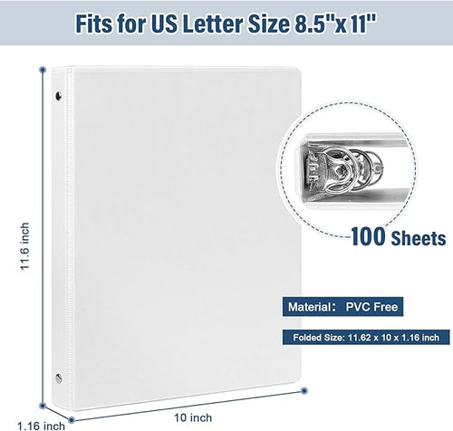 1/2 Inch 3-Ring-Binder with Pockets, 0.5''-inch Round Binders Holds 100 Sheets US Letter Size 8.5'' x 11'' - Bundle 12 Packs White Binders for Home, Office, and Back to School (0.5'' - 12 Packs)
