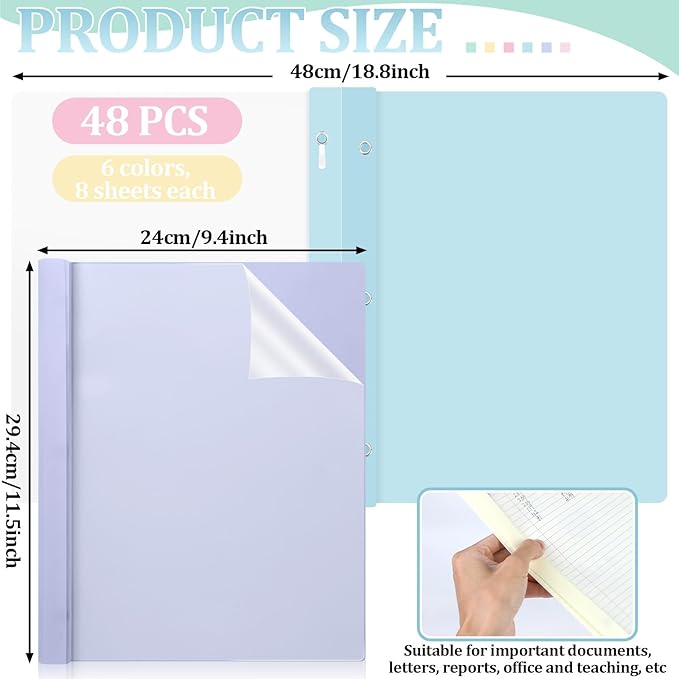 48 PCS Pastel Plastic Report Covers with 3 Prongs Clear Front Presentation Folders 3 Prong Folders for Resume Portfolio Document Report Letter Proposal School Classroom Office Supplies (Pastel)