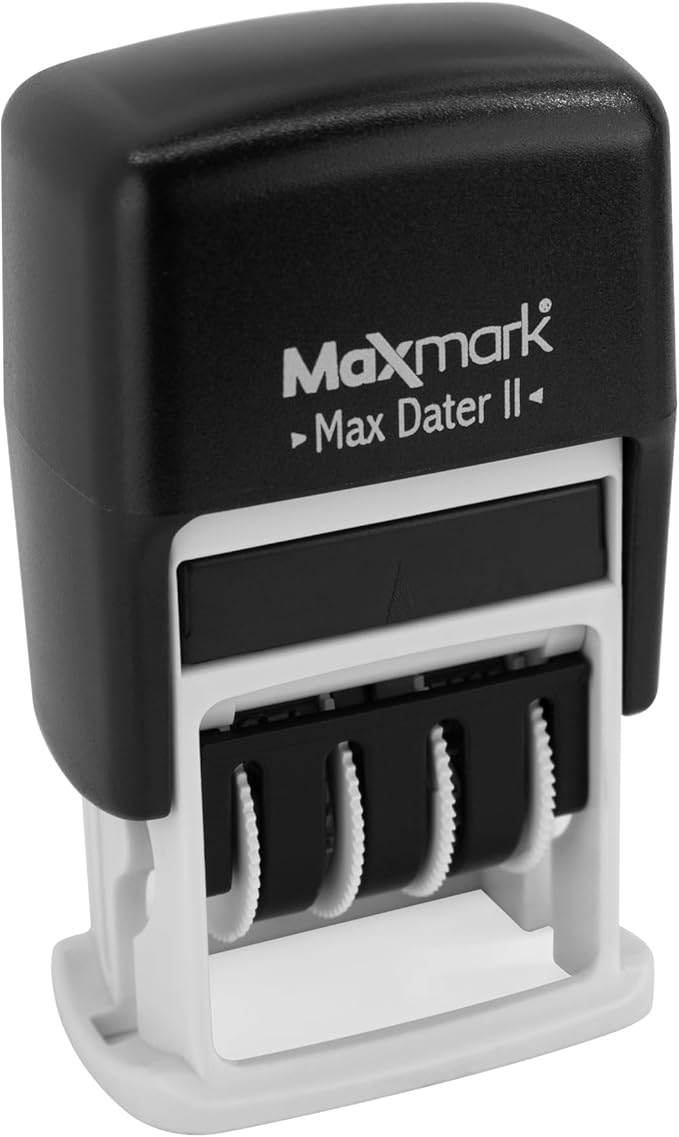MaxMark Self-Inking Rubber Date Office Stamp with Completed Phrase & Date - Black Ink (Max Dater II), 12-Year Band