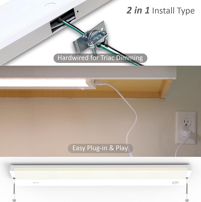 Leetdud LED Under Cabinet Lighting Hardwired or Plug in, 12 Inch 6W, Dimmable 5 Color 2700K/3000K/3500K/4000K/5000K, Linkable Eyes Care Design Counter Lights for Kitchen, Sink, ETL Listed, White