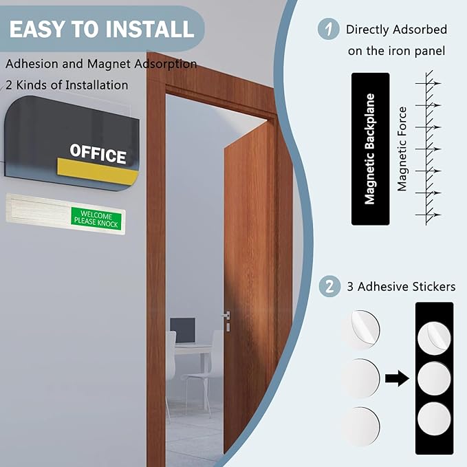 Do Not Disturb Sign, Privacy Door Status, Please Knock Sign for Home Office Restroom Conference Hospital Hospital, Non-Scratch Magnetic Slider Door Indicator Signs, 7'' x 1.5'' - Stainless Steel