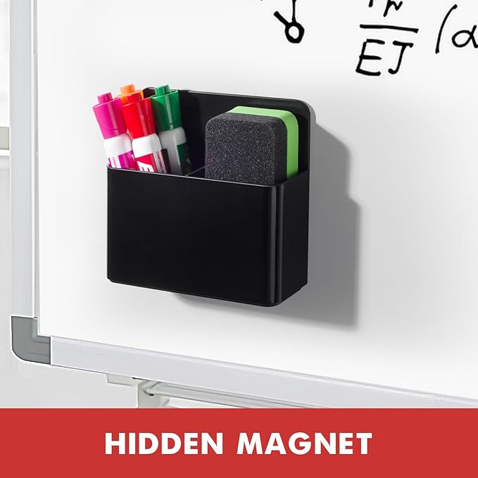 BEYGORM 2 Pack Plastic Magnetic Pen Holder for Refrigerator, Dry Erase Marker Holder for Whiteboard，Magnet School Locker Organizer Accessories, Pencil Cup, Pen Caddy, Classroom Organization(Black)