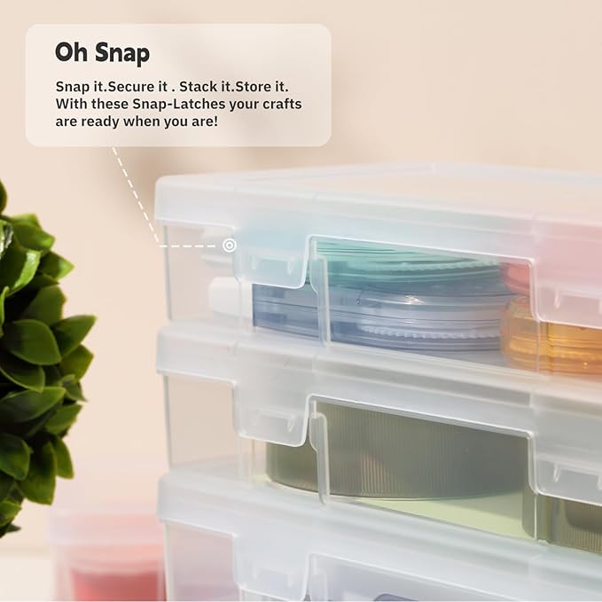 novelinks Stackable Plastic Clear Storage Box Containers with Latching Lid - Art Craft Supply Organizer Storage Containers for Pencil Box, Crayon, Beads (3 Small + 3 Medium + 3 Large -Clear)