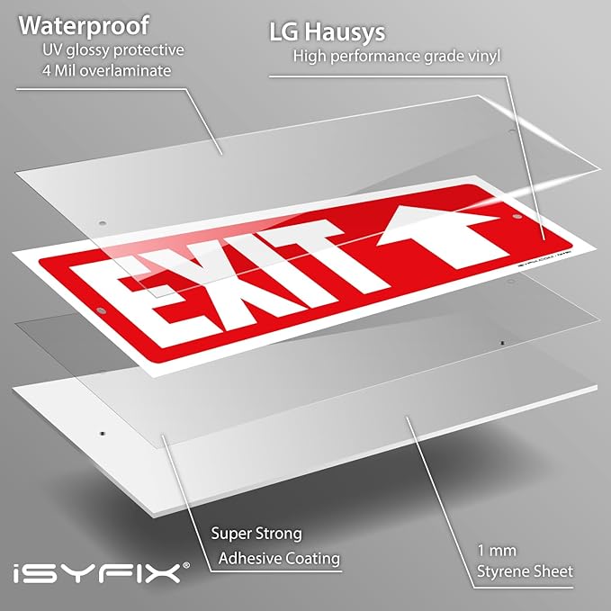 iSYFIX Exit Signs - 6 Pack 12x4 Inch Directional Up Arrow Signs, 40 mil Polystyrene Plastic, UV Laminated, Scratch & Fade Resistant, Waterproof - Ideal for Office, Theater, School, Business