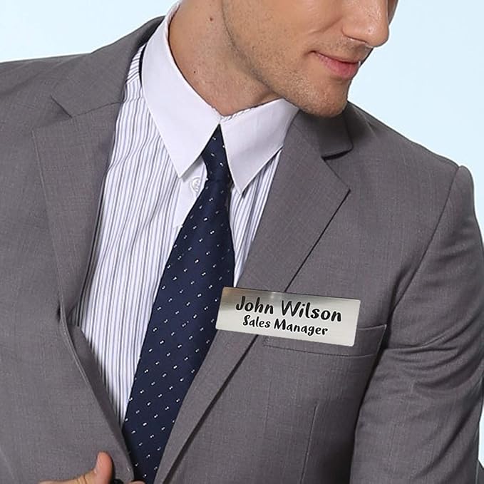 Custom Engraved Name Tag Badges for Business, Personalized Identification with Pin, Magnetic, Adhesive, or Blank Backing, 1"x3", Black/White Text