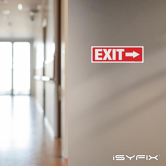 iSYFIX Exit Signs - 12 Pack 12x4 Inch Directional Arrow Signs, 40 mil Polystyrene Plastic, UV Laminated, Scratch & Fade Resistant, Waterproof - Ideal for Office, Theater, School, Business