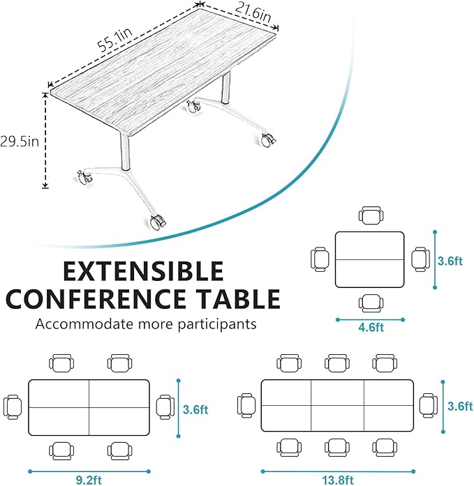 Goakwwuz Conference Room Table, Folding Conference Tables,Thicken Grey Tabletop,Flip Top Wooden Seminar Meeting Room Table for Conference Room Offices (10, Walnut, 55.1”)