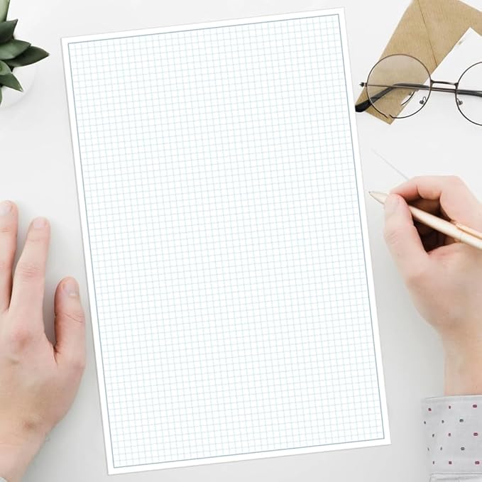 (5-Pack) Engineering Graph Paper Pads, 11x17 Quadrille 125 Sheets/250 Pages Grid Paper for Drafting, Engineering, Blueprint Drawing, 4x4 Blue Quad Rule, 100gsm White Paper
