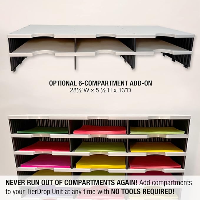Desktop Organizer 6 Letter Tray Sorter Plus Riser Storage Base & 3 Supply Drawers - TierDrop Plus Stores All of Your Documents, Files, Forms & Frequently Used Supplies in One Compact Modular System
