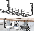 No Drill Under Desk Cable Management Tray, Desk Wire Management Cable Tray Sturdy Metal Wire Organizer Under Desk Basket for Office and Home Standing Desk -Black