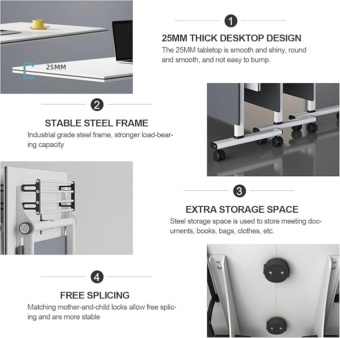 czxhaery Conference Table,Folding Conference Table,Flip Top Mobile Folding Office Conference Room Tables(2Pack120*60 * 75cm)