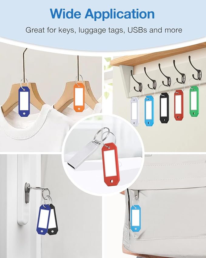 ttstar 40 Pack Key Tags Identifiers – Hexagon Design Key Rings with Labels, Multi-Color Plastic Keychain with Writable Window for Organizing Keys, Luggage, Pet Tags, Flash Drives